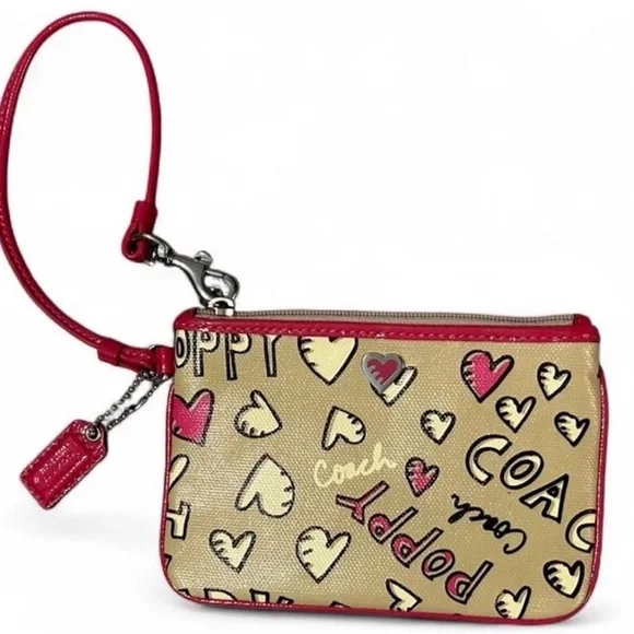 Coach Poppy Graffiti Heart Doodle Print Wristlet NWOT - Picture 2 of 7